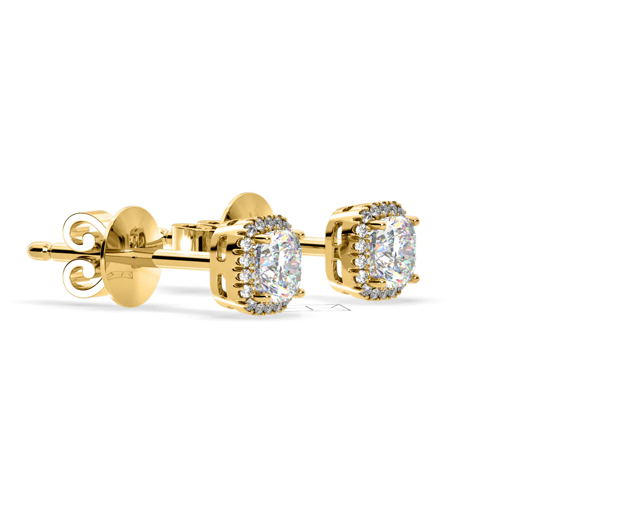 Beatrice Cushion Cut Lab Diamond Halo Earrings 1.30ct in 18K Yellow Gold F/VS1 - Image 74