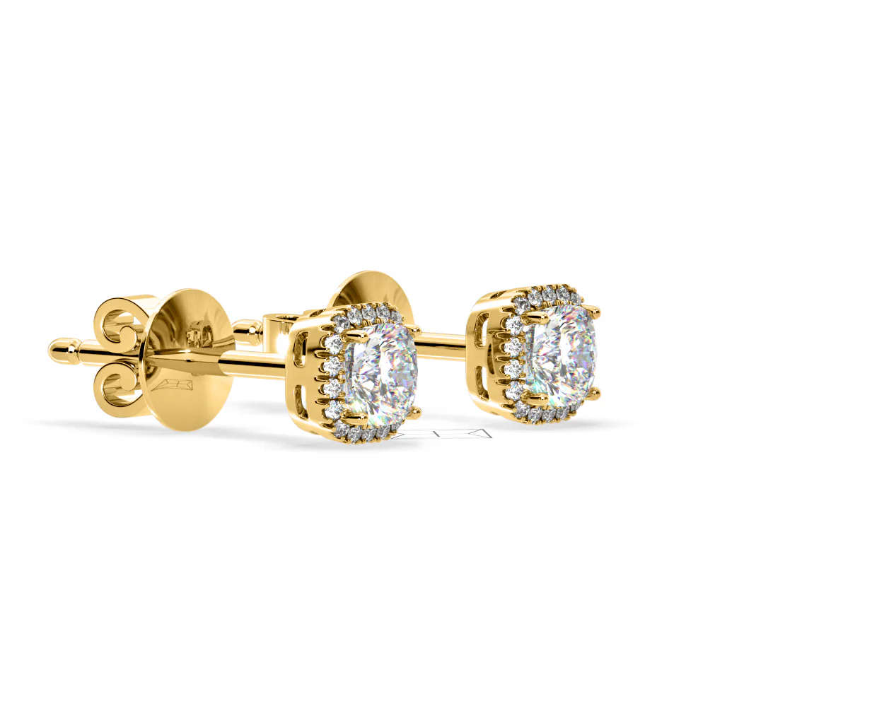 Beatrice Cushion Cut Lab Diamond Halo Earrings 1.30ct in 18K Yellow Gold F/VS1 - Image 75