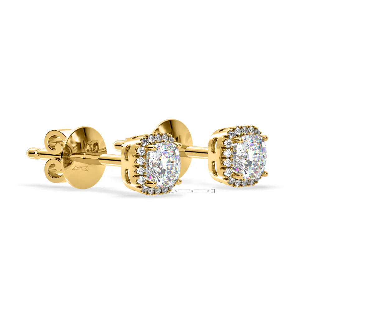 Beatrice Cushion Cut Lab Diamond Halo Earrings 1.30ct in 18K Yellow Gold F/VS1 - Image 76