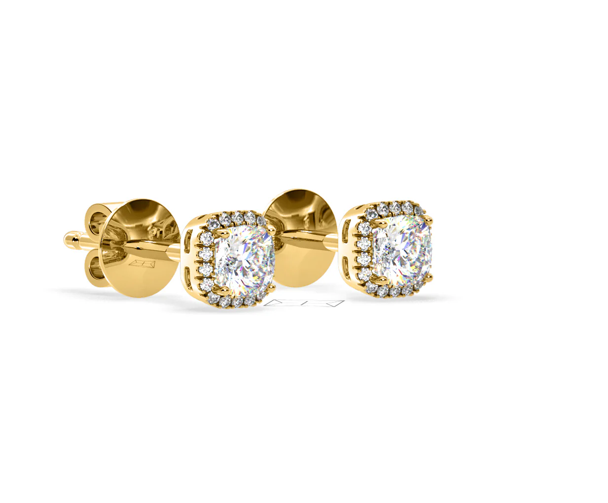 Beatrice Cushion Cut Lab Diamond Halo Earrings 1.30ct in 18K Yellow Gold F/VS1 - Image 78