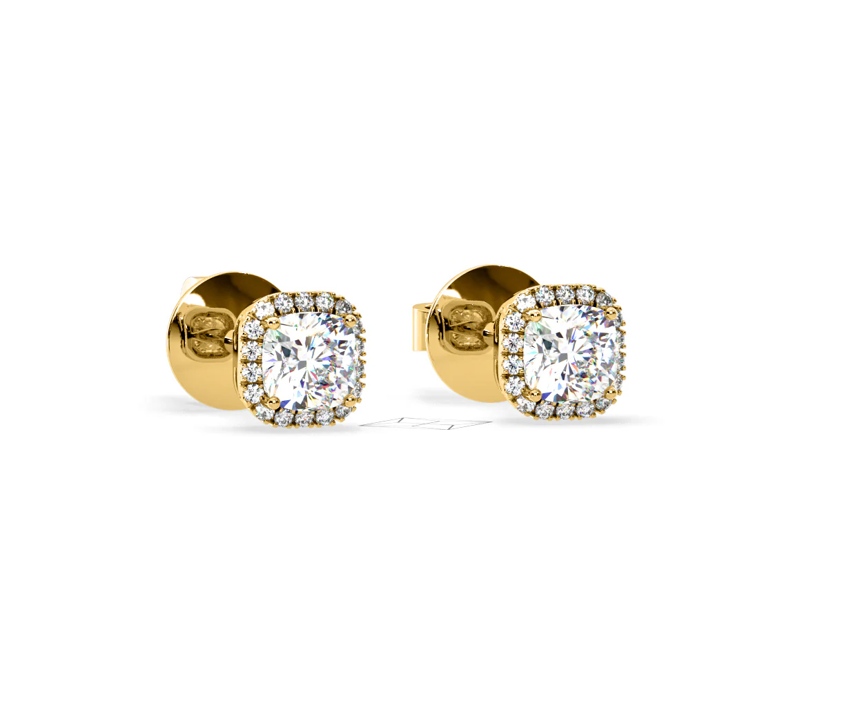 Beatrice Cushion Cut Lab Diamond Halo Earrings 1.30ct in 18K Yellow Gold F/VS1 - Image 82