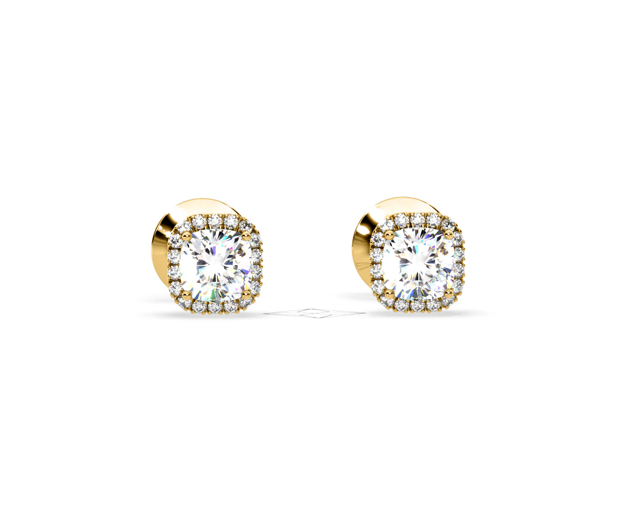 Beatrice Cushion Cut Lab Diamond Halo Earrings 1.30ct in 18K Yellow Gold F/VS1 - Image 85
