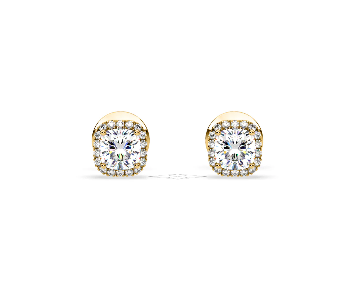 Beatrice Cushion Cut Lab Diamond Halo Earrings 1.30ct in 18K Yellow Gold F/VS1 - Image 86