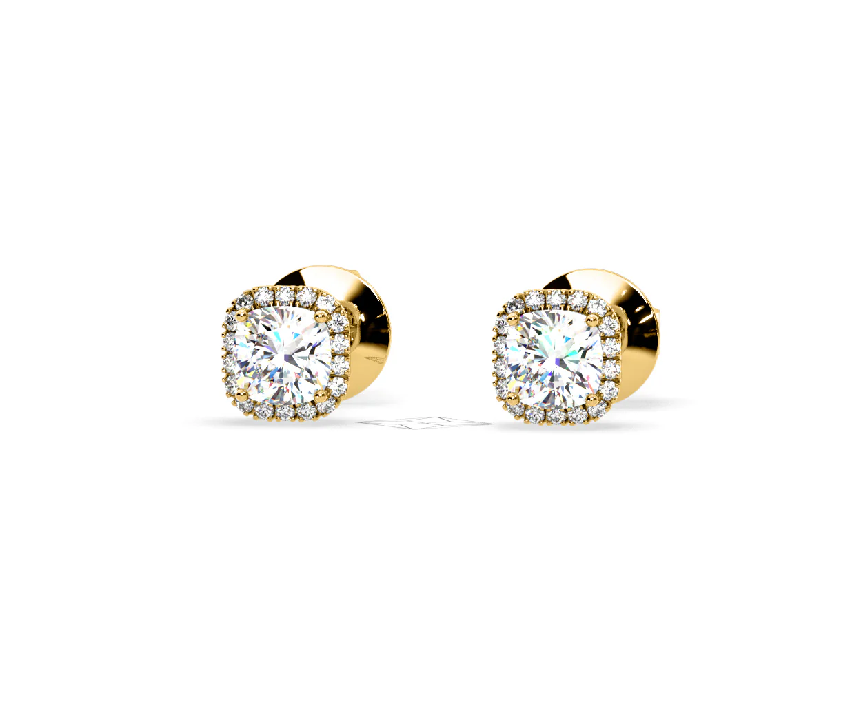 Beatrice Cushion Cut Lab Diamond Halo Earrings 1.30ct in 18K Yellow Gold F/VS1 - Image 9