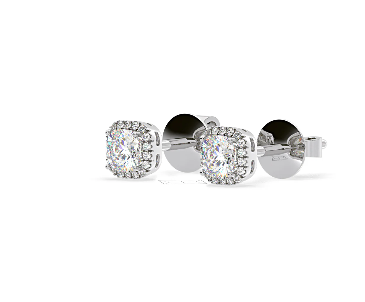 Beatrice Cushion Cut Lab Diamond Halo Earrings 2.45ct in 18K White Gold F/VS1 - Image 16