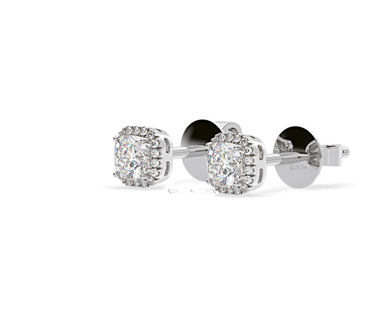 Beatrice Cushion Cut Lab Diamond Halo Earrings 2.45ct in 18K White Gold F/VS1 - Image 17