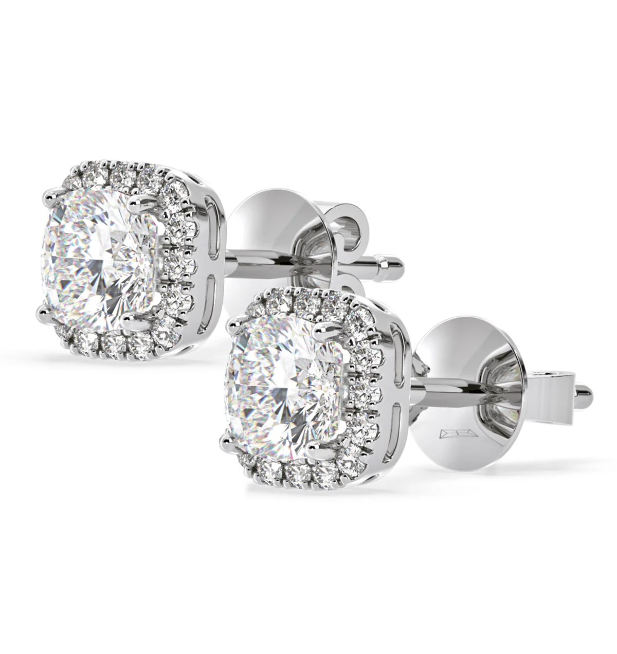 Beatrice Cushion Cut Lab Diamond Halo Earrings 2.45ct in 18K White Gold F/VS1 - Image 3