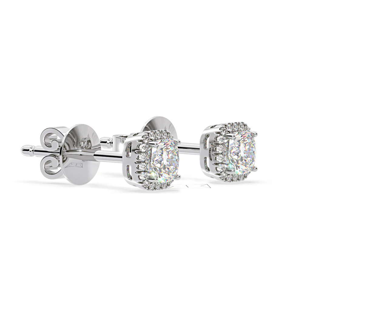 Beatrice Cushion Cut Lab Diamond Halo Earrings 2.45ct in 18K White Gold F/VS1 - Image 76