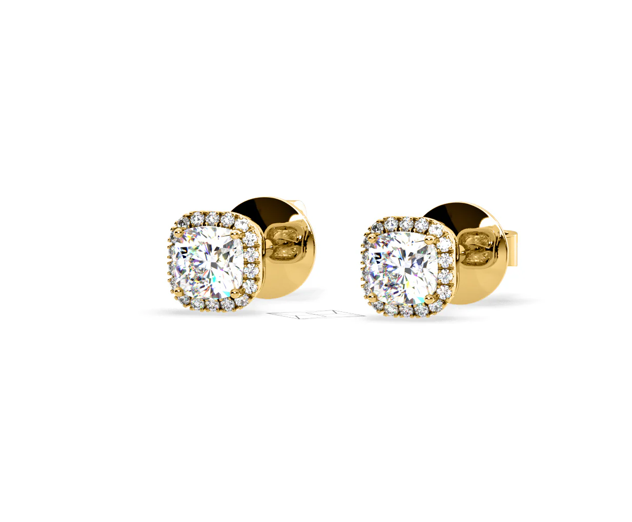 Beatrice Cushion Cut Lab Diamond Halo Earrings 2.45ct in 18K Yellow Gold F/VS1 - Image 11