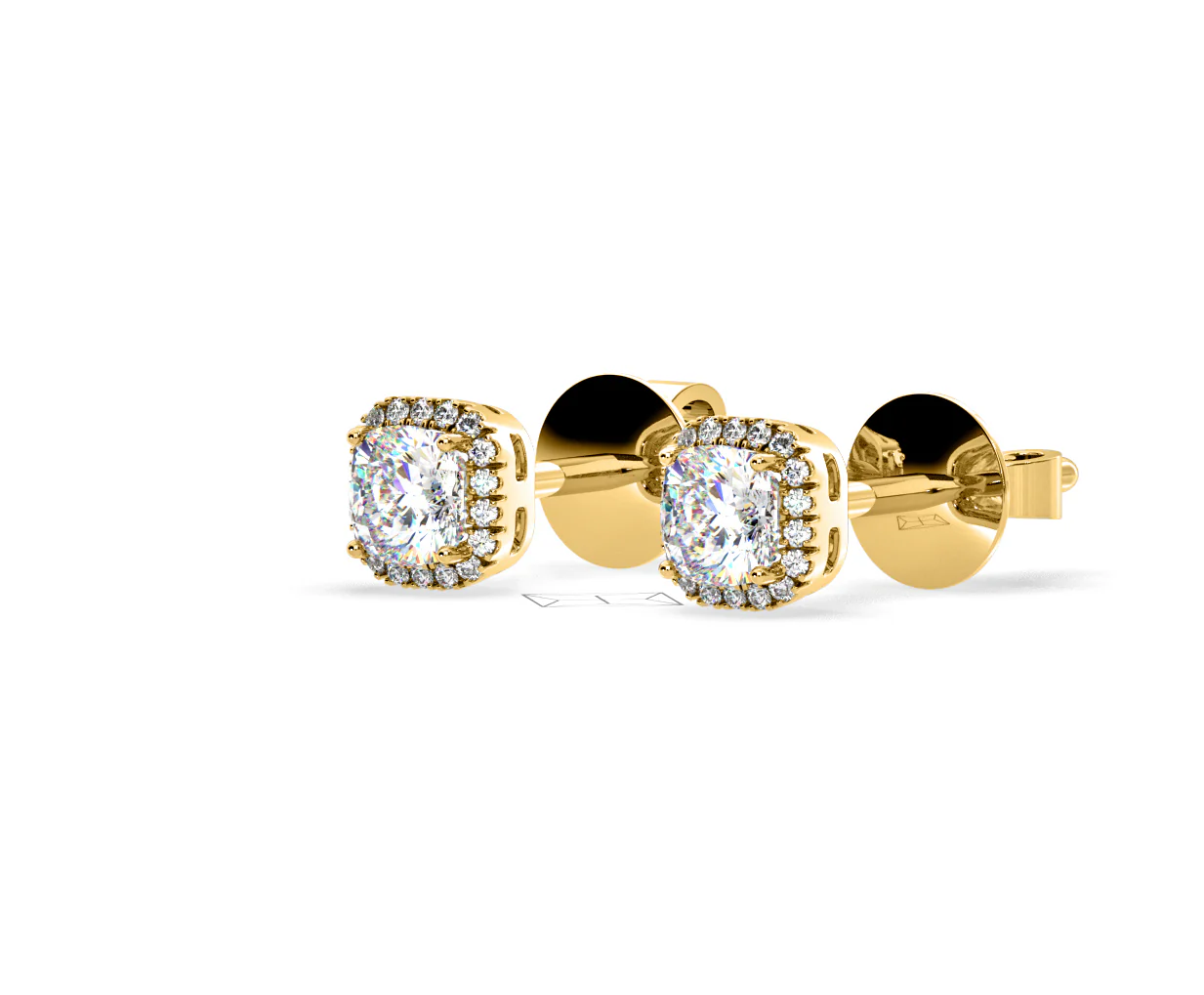 Beatrice Cushion Cut Lab Diamond Halo Earrings 2.45ct in 18K Yellow Gold F/VS1 - Image 15