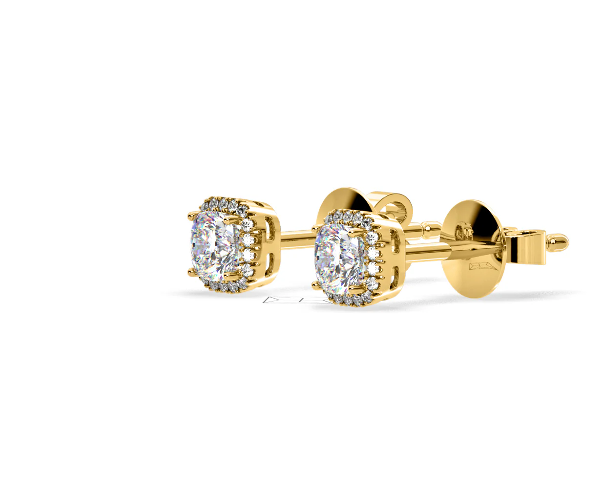 Beatrice Cushion Cut Lab Diamond Halo Earrings 2.45ct in 18K Yellow Gold F/VS1 - Image 18