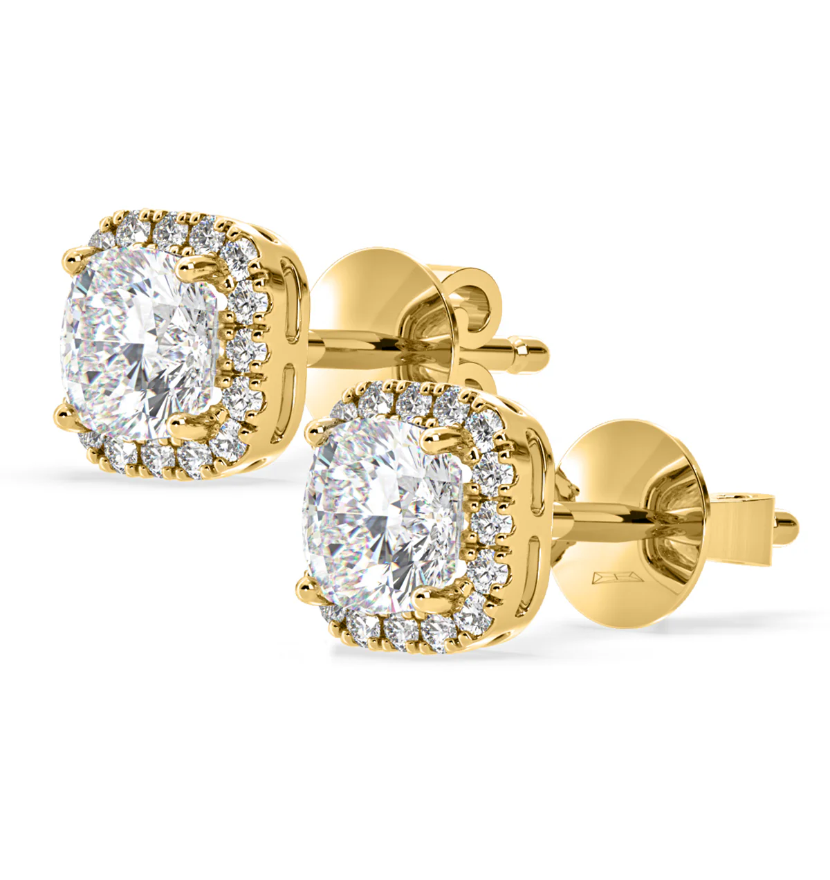 Beatrice Cushion Cut Lab Diamond Halo Earrings 2.45ct in 18K Yellow Gold F/VS1 - Image 3