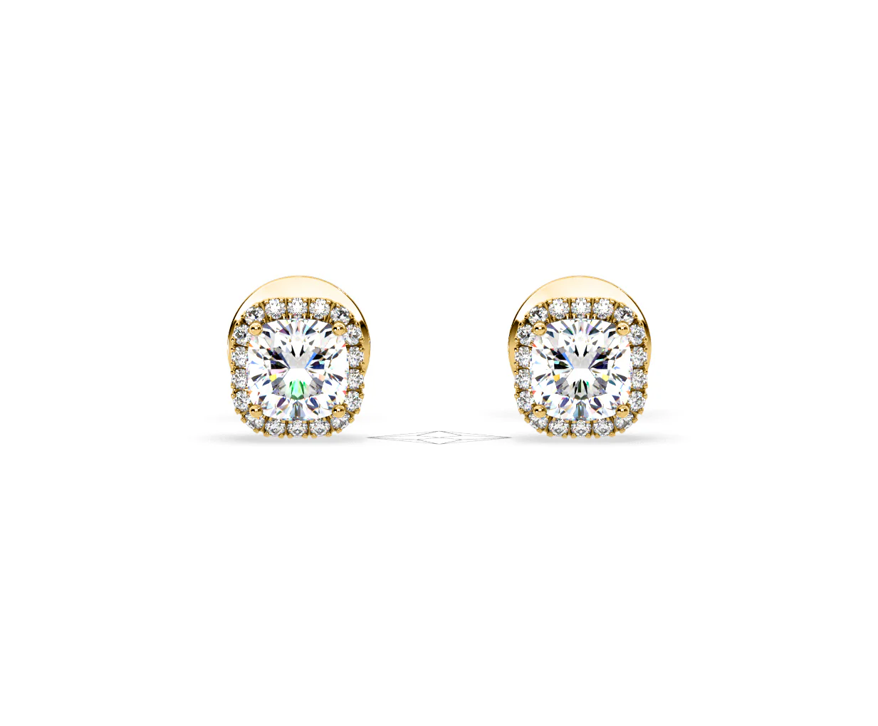 Beatrice Cushion Cut Lab Diamond Halo Earrings 2.45ct in 18K Yellow Gold F/VS1 - Image 7