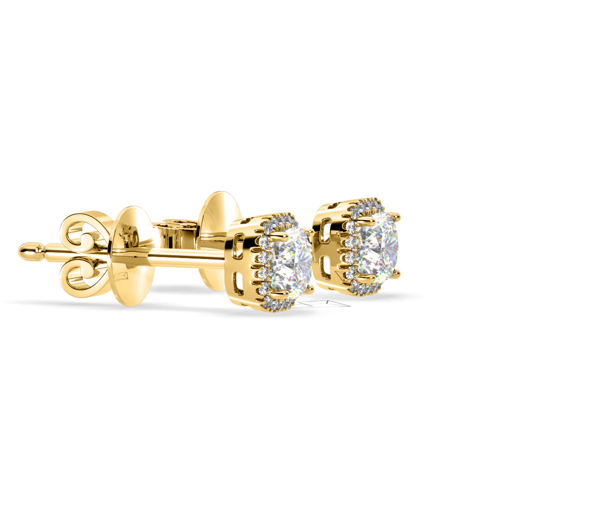 Beatrice Cushion Cut Lab Diamond Halo Earrings 2.45ct in 18K Yellow Gold F/VS1 - Image 72