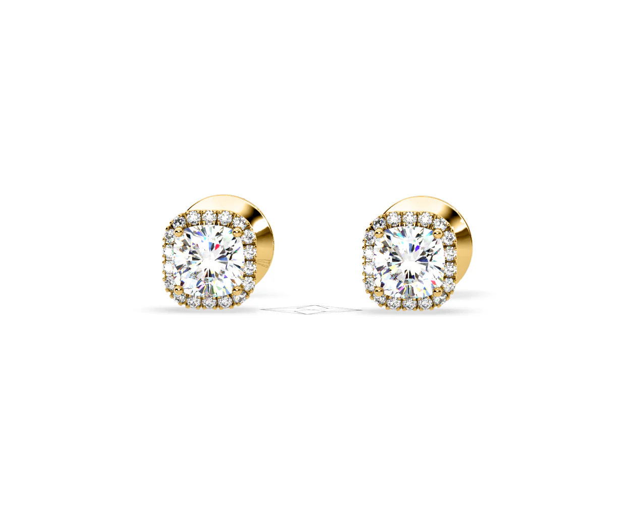 Beatrice Cushion Cut Lab Diamond Halo Earrings 2.45ct in 18K Yellow Gold F/VS1 - Image 8