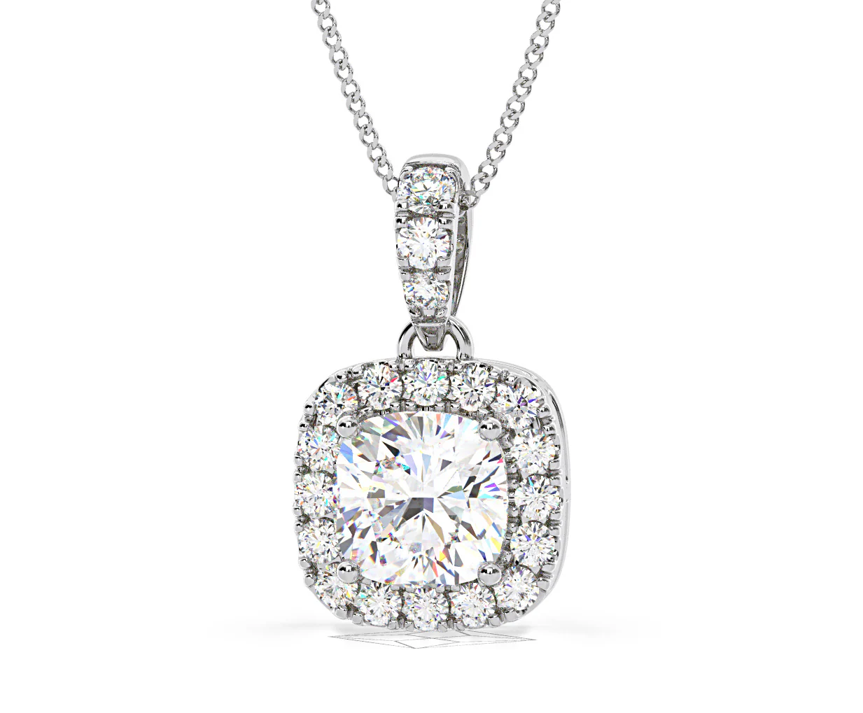 Beatrice Cushion Cut Lab Diamond Pendant Necklace 1.38ct in 18K White Gold F/VS1 - Image 10