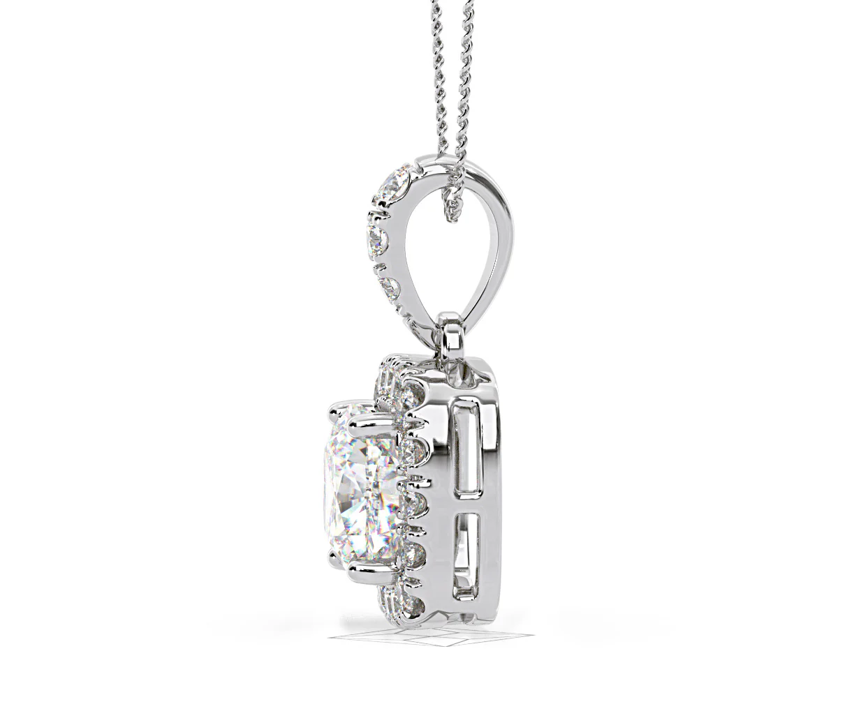 Beatrice Cushion Cut Lab Diamond Pendant Necklace 1.38ct in 18K White Gold F/VS1 - Image 26