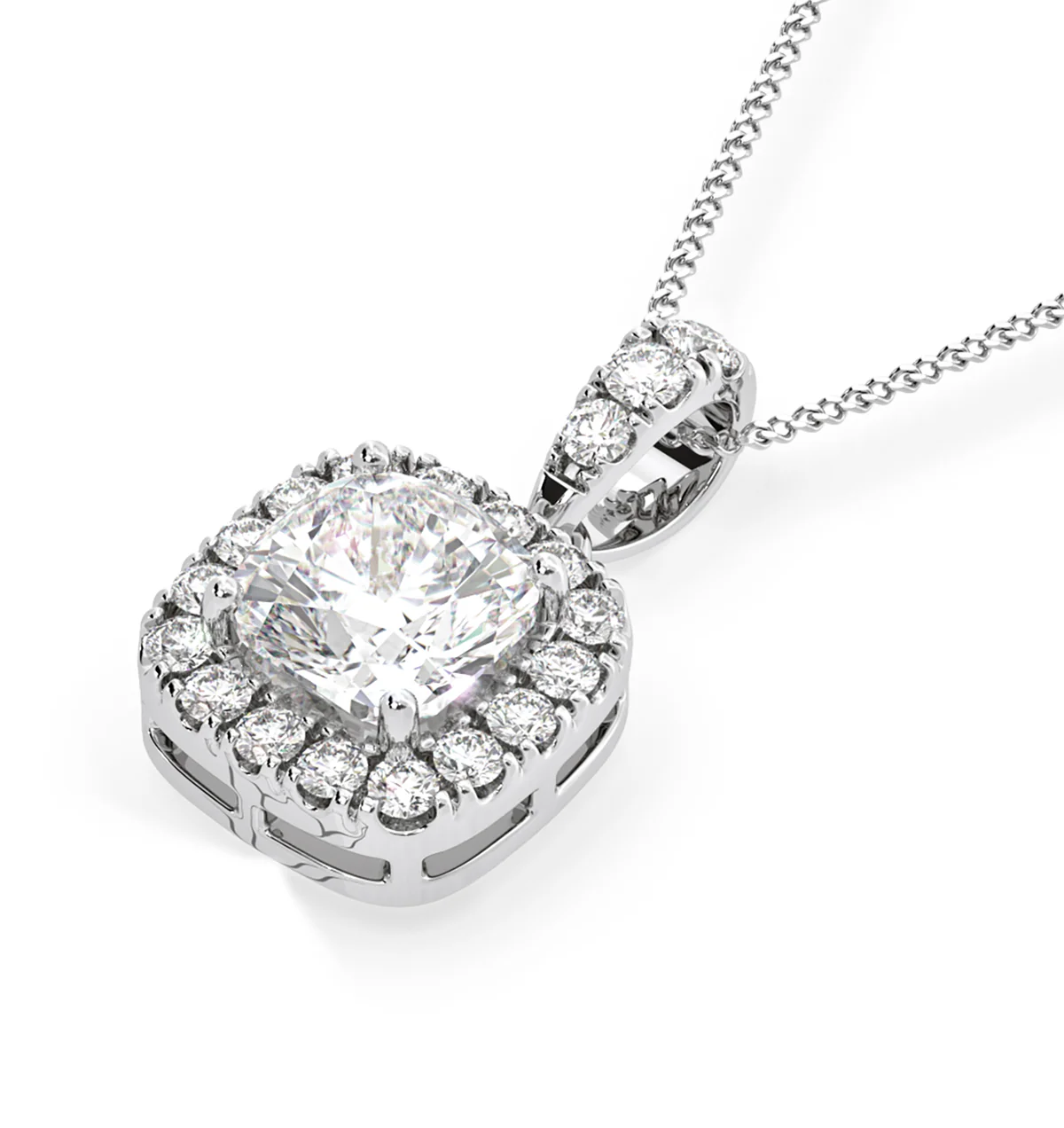 Beatrice Cushion Cut Lab Diamond Pendant Necklace 1.38ct in 18K White Gold F/VS1 - Image 3