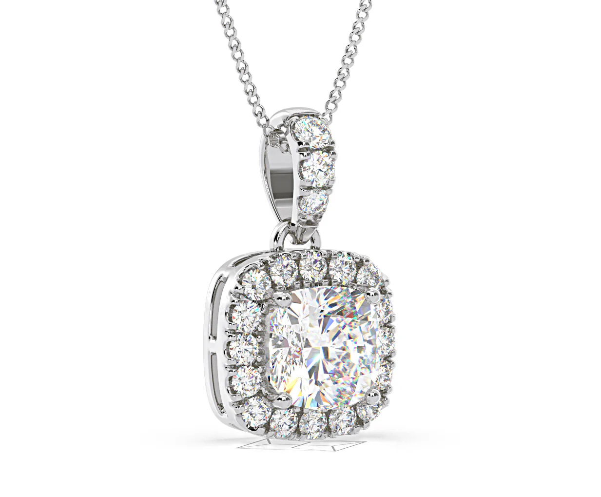 Beatrice Cushion Cut Lab Diamond Pendant Necklace 1.38ct in 18K White Gold F/VS1 - Image 81