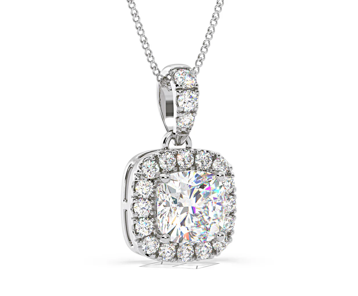 Beatrice Cushion Cut Lab Diamond Pendant Necklace 1.38ct in 18K White Gold F/VS1 - Image 82