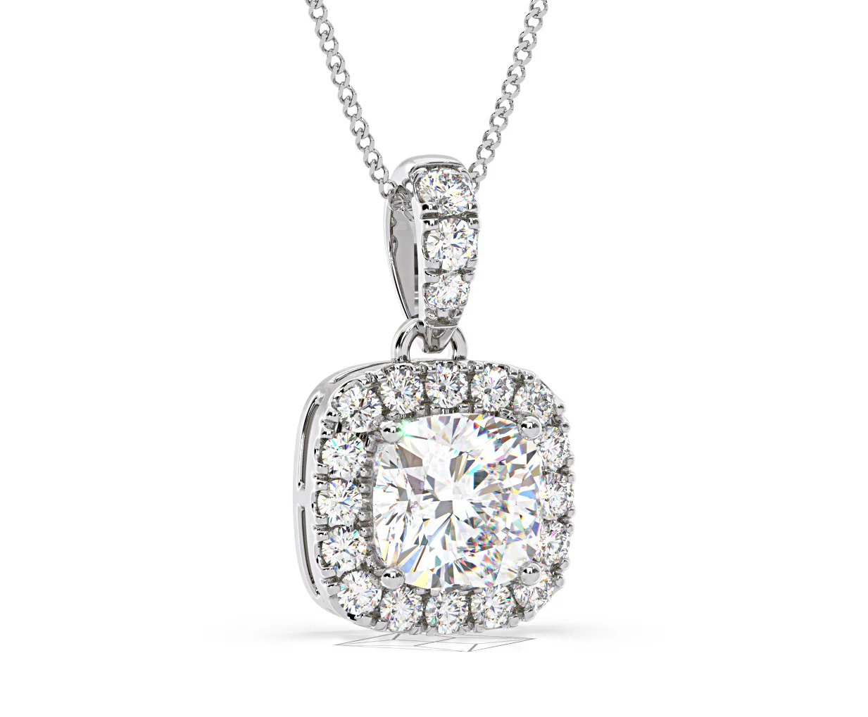 Beatrice Cushion Cut Lab Diamond Pendant Necklace 1.38ct in 18K White Gold F/VS1 - Image 83