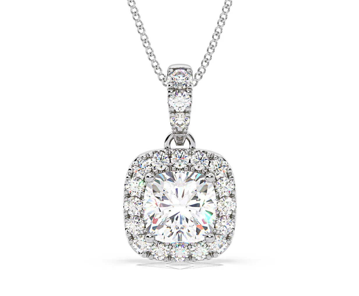 Beatrice Cushion Cut Lab Diamond Pendant Necklace 1.38ct in 18K White Gold F/VS1 - Image 87