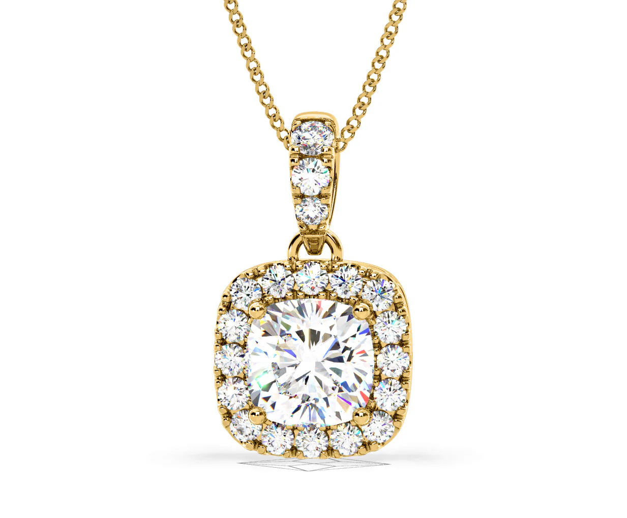 Beatrice Cushion Cut Lab Diamond Pendant Necklace 1.38ct in 18K Yellow Gold F/VS1 - Image 9