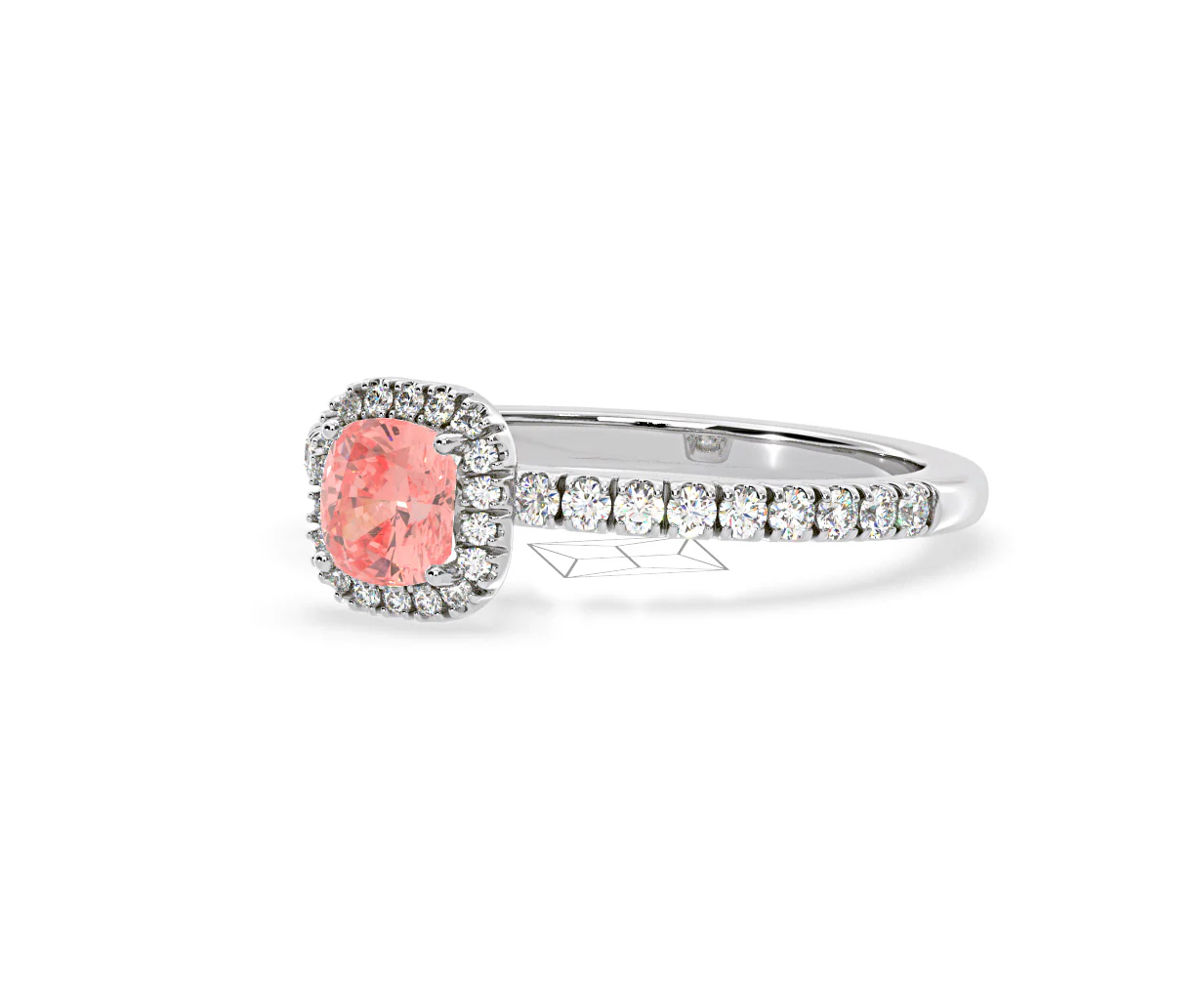 Beatrice Pink Lab Diamond 1.00ct Cushion Halo Ring in 18K White Gold- Elara Collection - Image 14