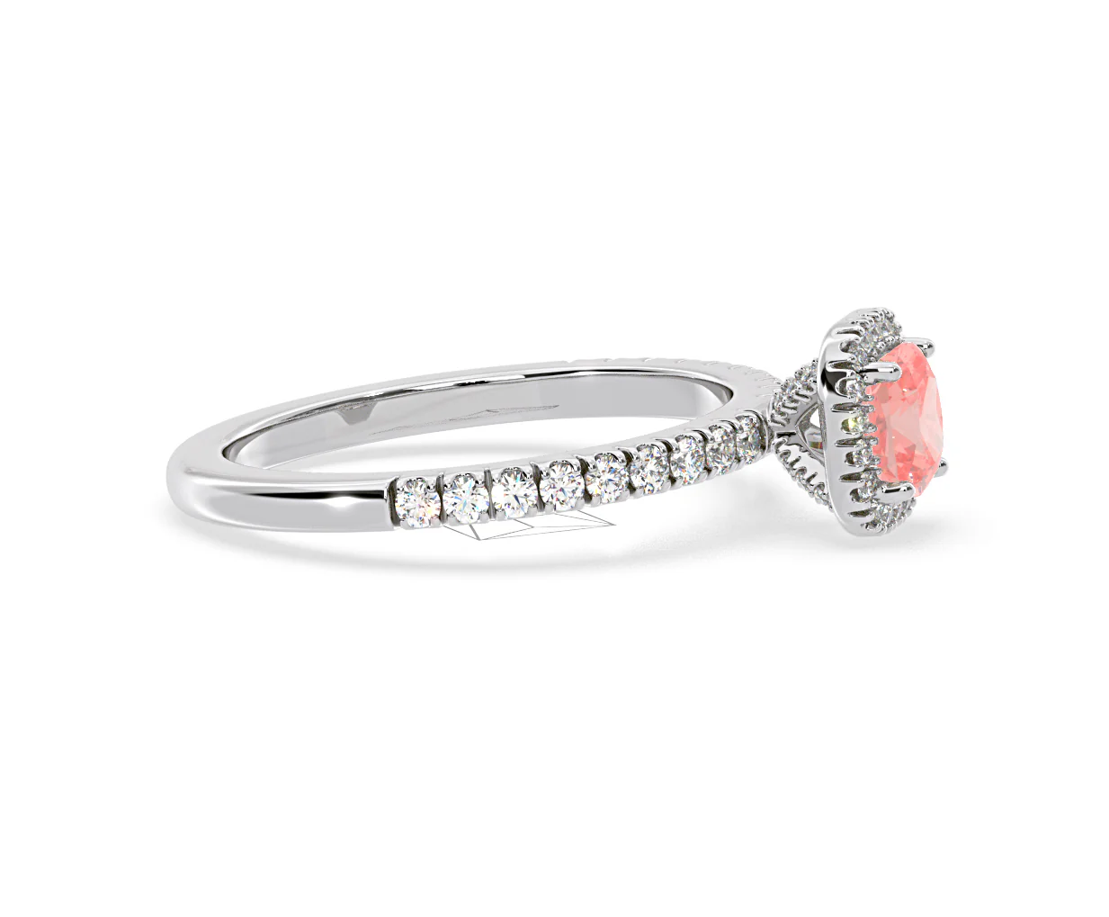 Beatrice Pink Lab Diamond 1.00ct Cushion Halo Ring in 18K White Gold- Elara Collection - Image 70