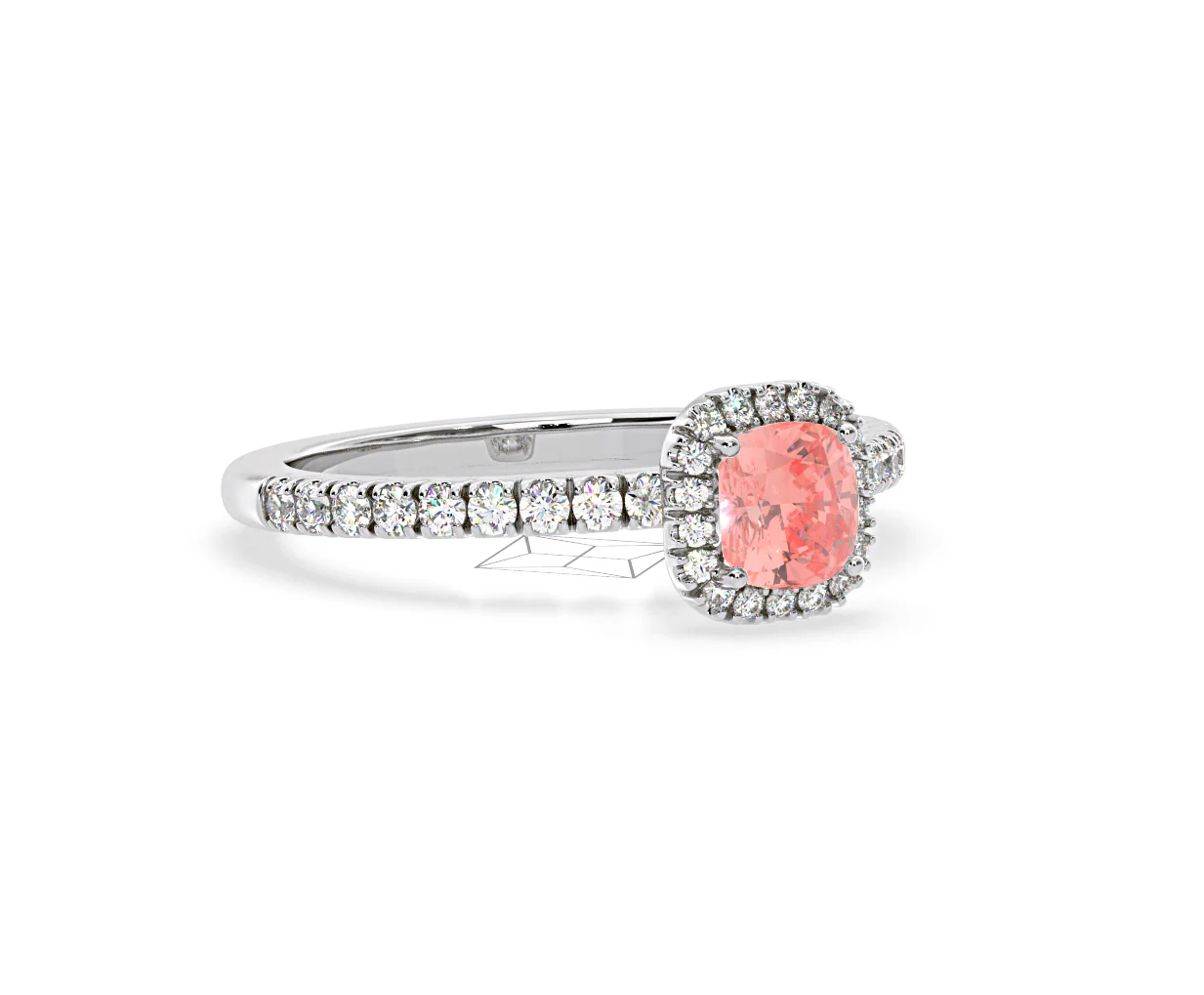 Beatrice Pink Lab Diamond 1.00ct Cushion Halo Ring in 18K White Gold- Elara Collection - Image 80