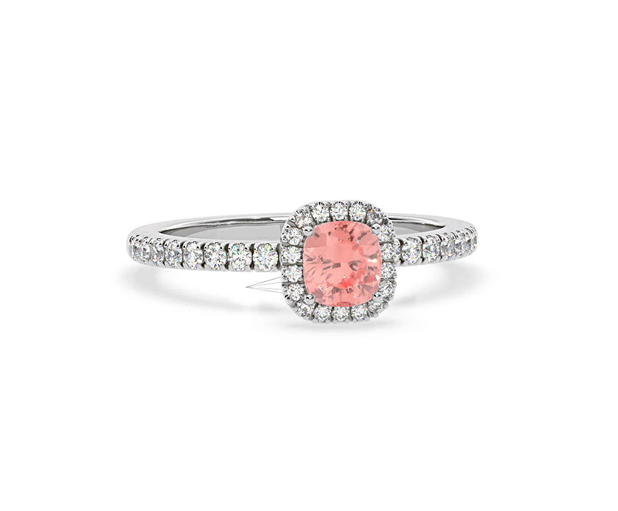 Beatrice Pink Lab Diamond 1.00ct Cushion Halo Ring in 18K White Gold- Elara Collection - Image 84