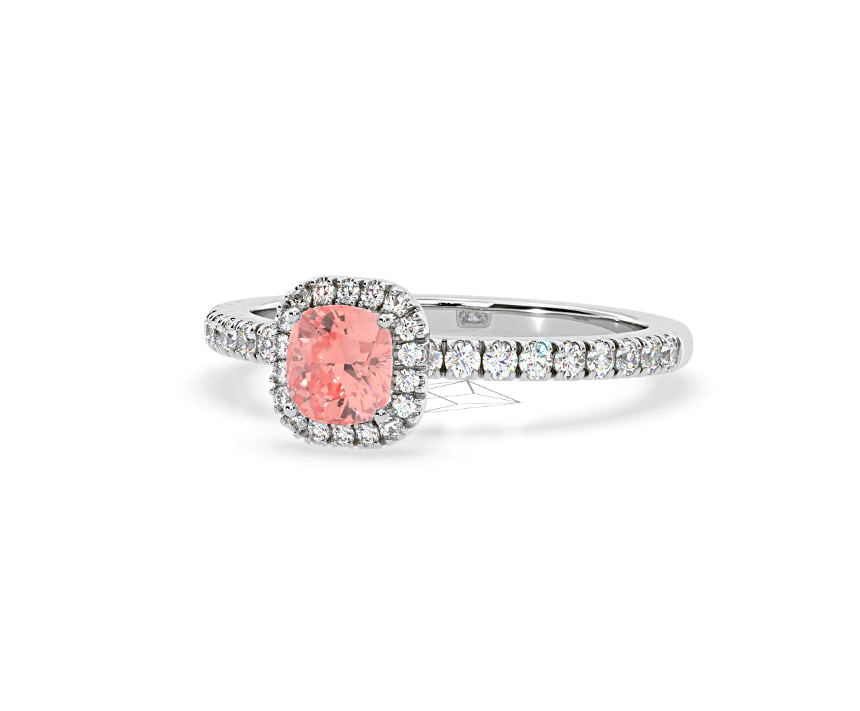 Beatrice Pink Lab Diamond 1.00ct Cushion Halo Ring in Platinum - Elara Collection - Image 11