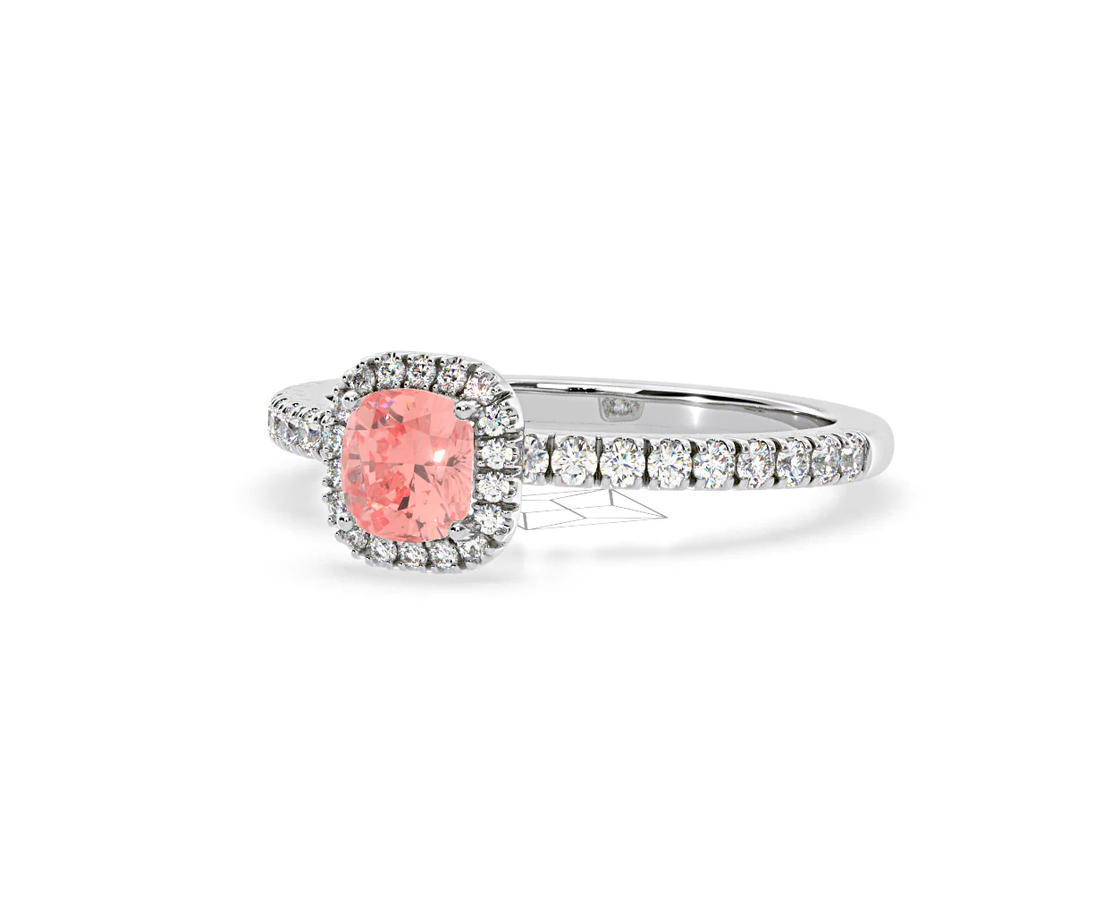 Beatrice Pink Lab Diamond 1.00ct Cushion Halo Ring in Platinum - Elara Collection - Image 12