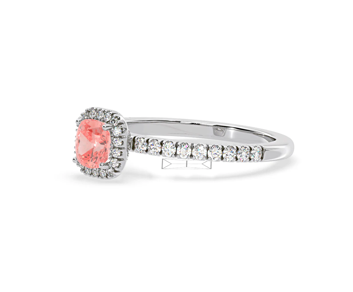 Beatrice Pink Lab Diamond 1.00ct Cushion Halo Ring in Platinum - Elara Collection - Image 17