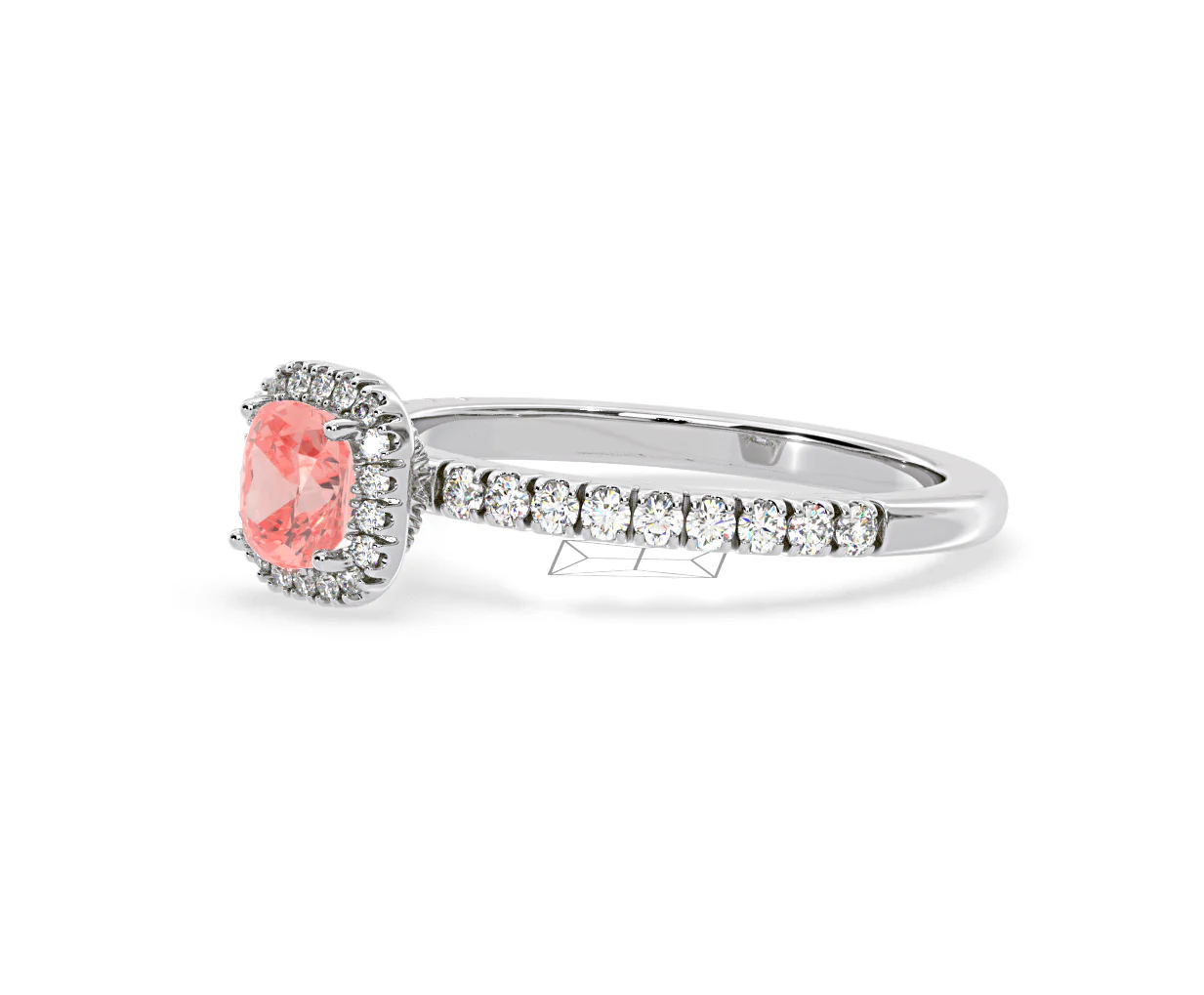 Beatrice Pink Lab Diamond 1.00ct Cushion Halo Ring in Platinum - Elara Collection - Image 18