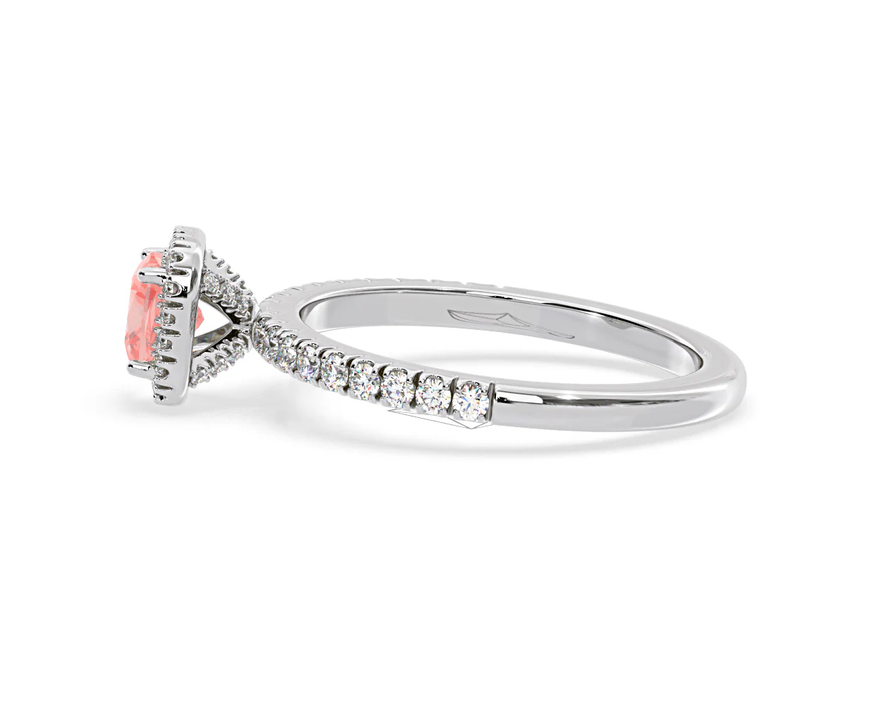 Beatrice Pink Lab Diamond 1.00ct Cushion Halo Ring in Platinum - Elara Collection - Image 27
