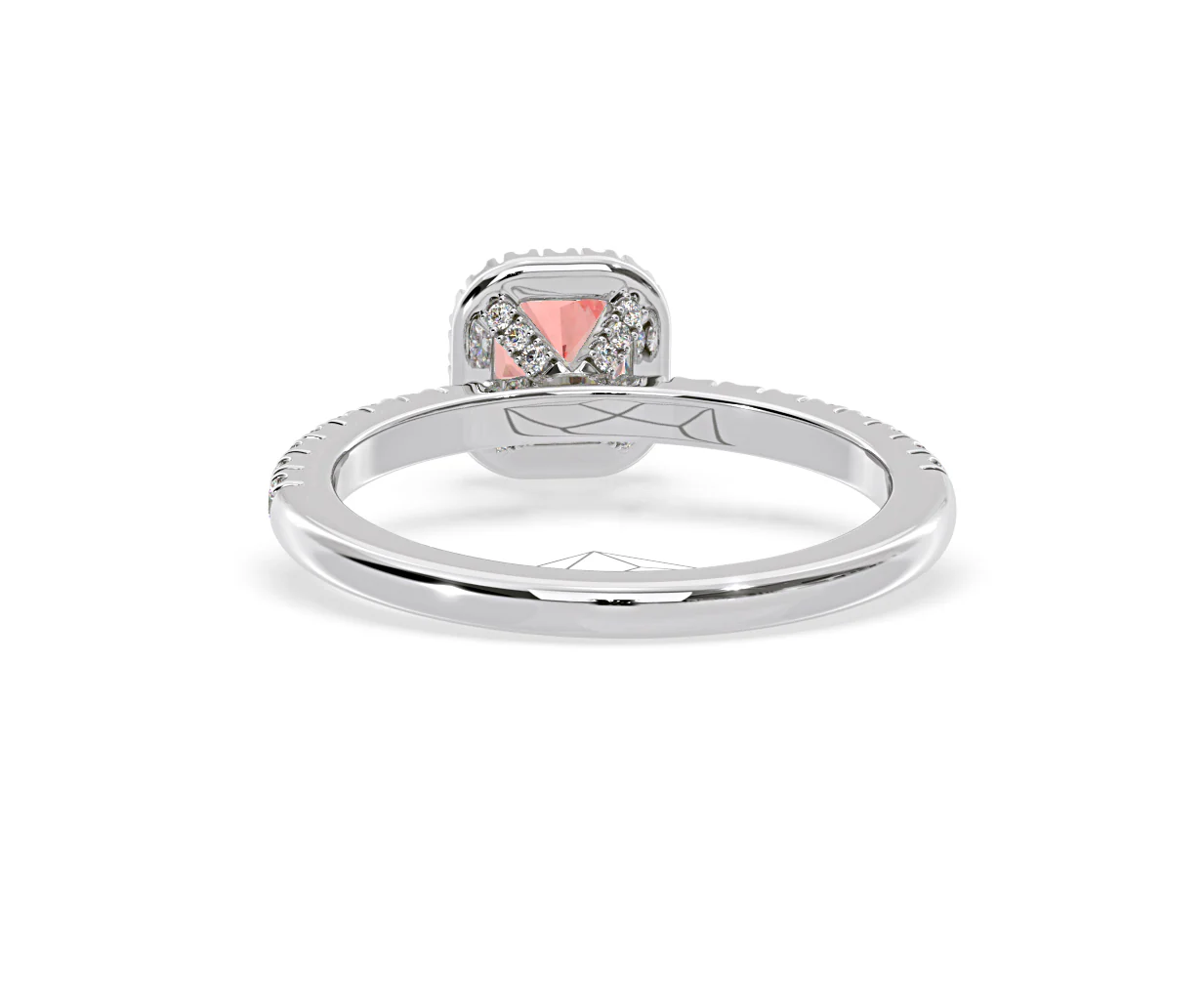Beatrice Pink Lab Diamond 1.00ct Cushion Halo Ring in Platinum - Elara Collection - Image 45