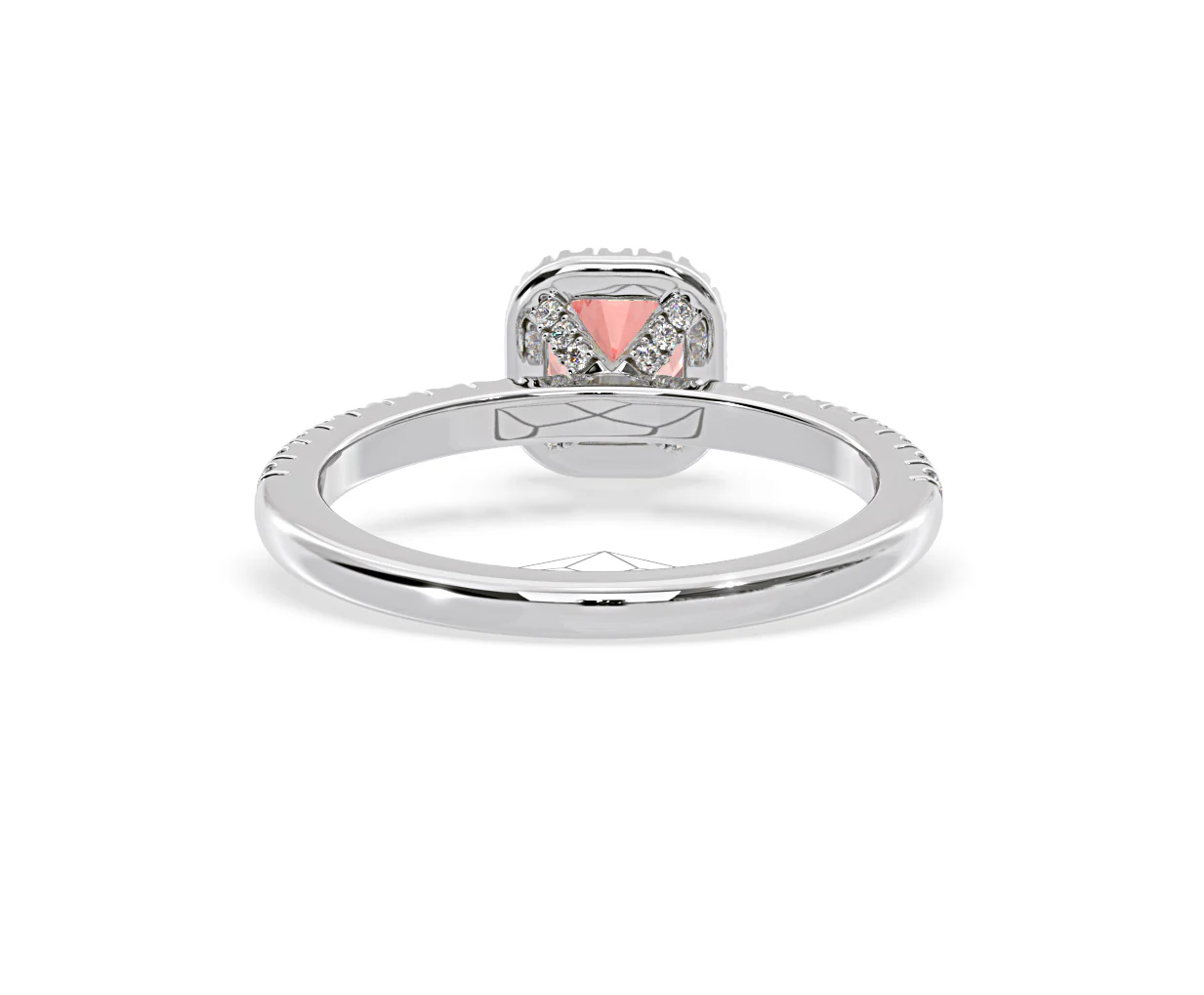 Beatrice Pink Lab Diamond 1.00ct Cushion Halo Ring in Platinum - Elara Collection - Image 47