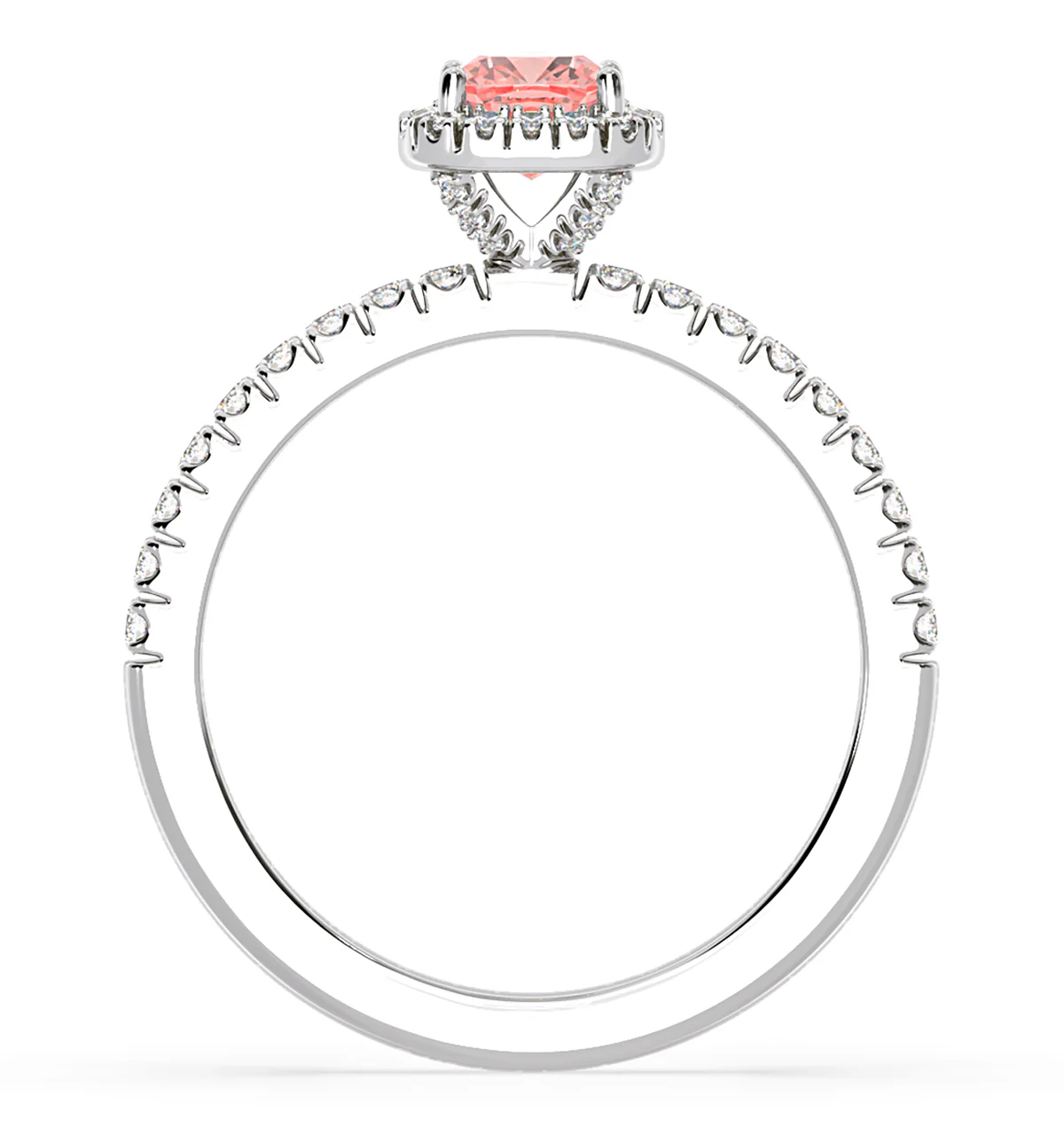 Beatrice Pink Lab Diamond 1.00ct Cushion Halo Ring in Platinum - Elara Collection - Image 5