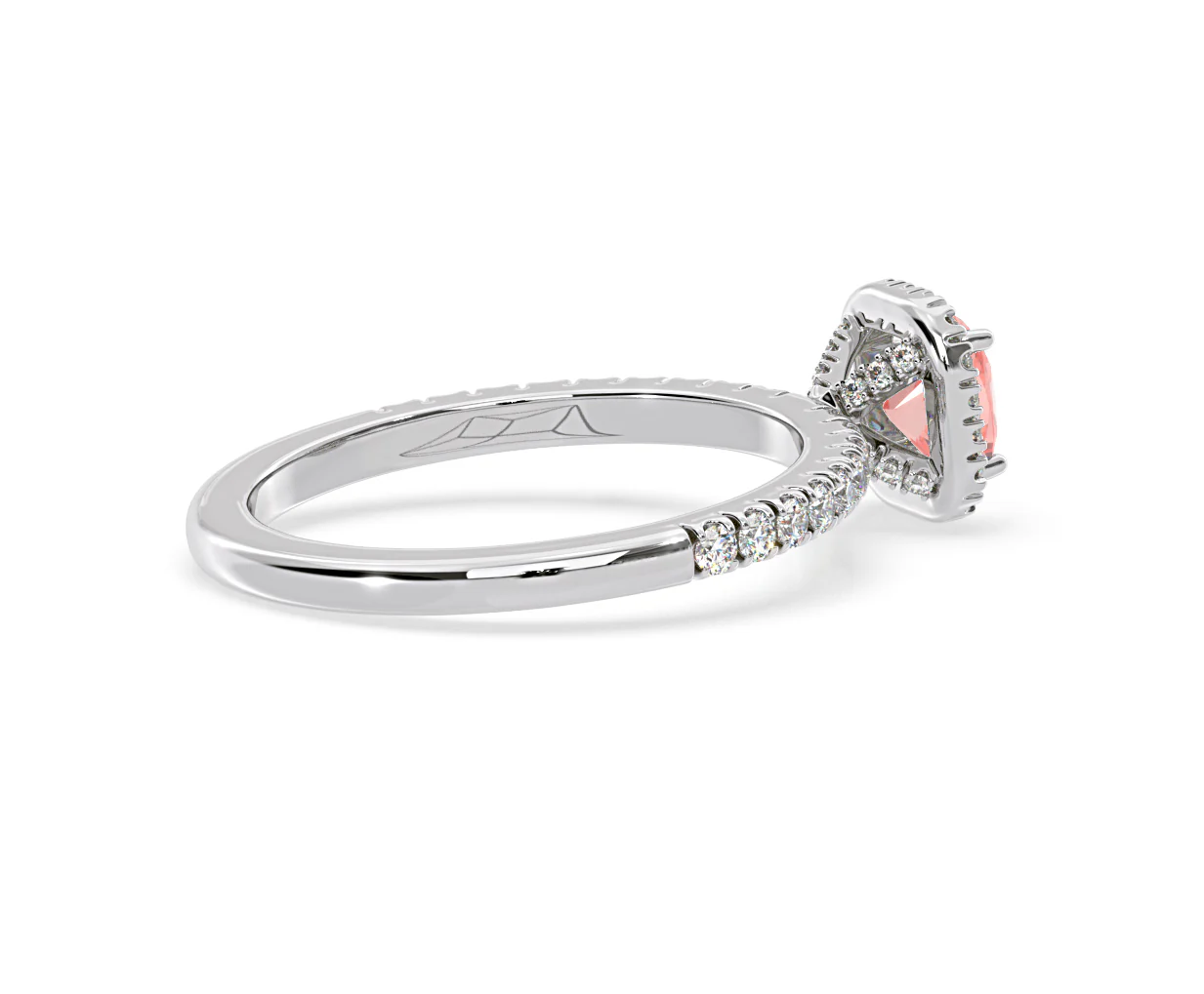 Beatrice Pink Lab Diamond 1.00ct Cushion Halo Ring in Platinum - Elara Collection - Image 60