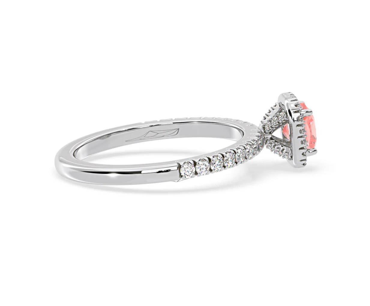 Beatrice Pink Lab Diamond 1.00ct Cushion Halo Ring in Platinum - Elara Collection - Image 64