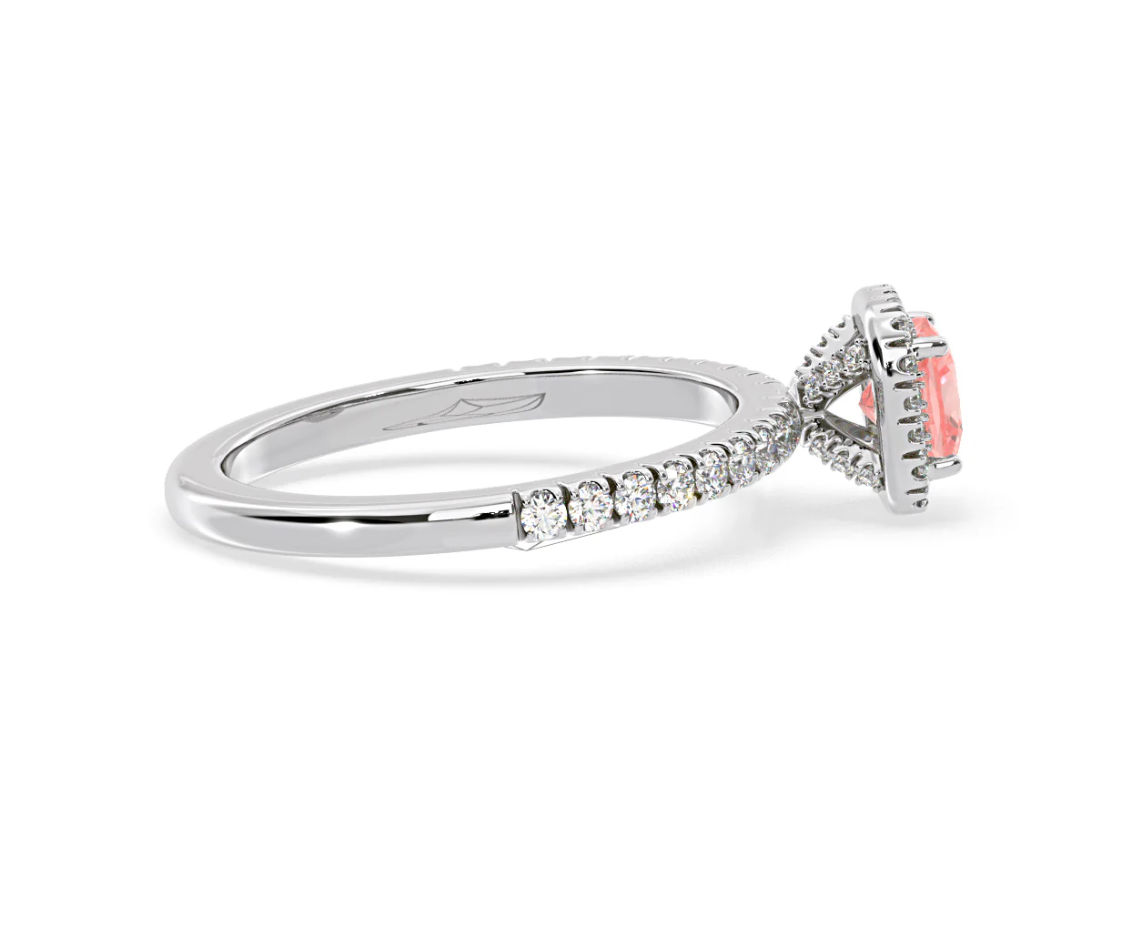 Beatrice Pink Lab Diamond 1.00ct Cushion Halo Ring in Platinum - Elara Collection - Image 65