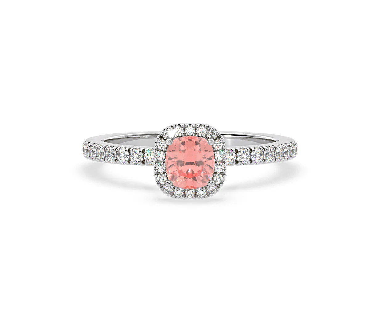 Beatrice Pink Lab Diamond 1.00ct Cushion Halo Ring in Platinum - Elara Collection - Image 7