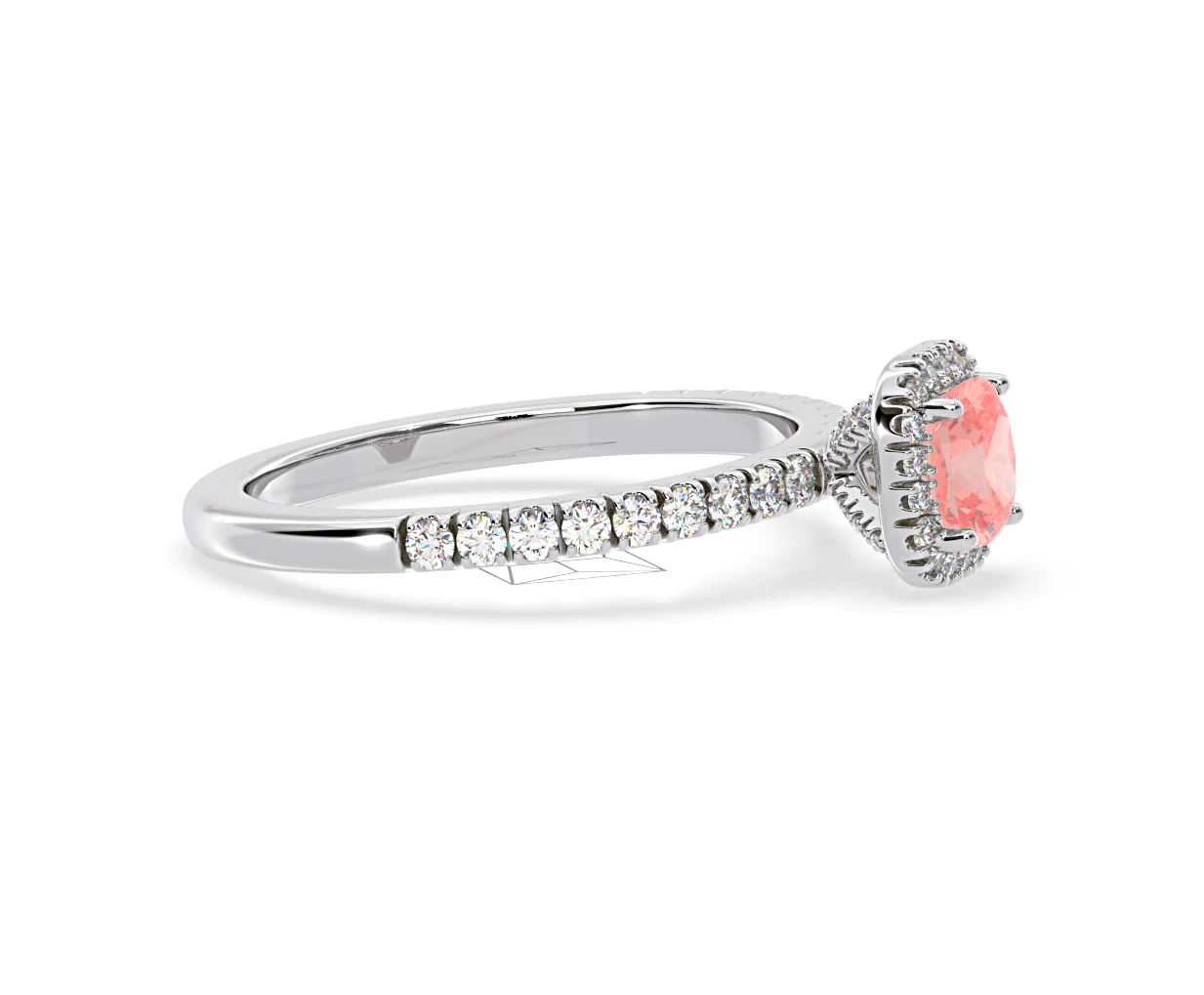 Beatrice Pink Lab Diamond 1.00ct Cushion Halo Ring in Platinum - Elara Collection - Image 71