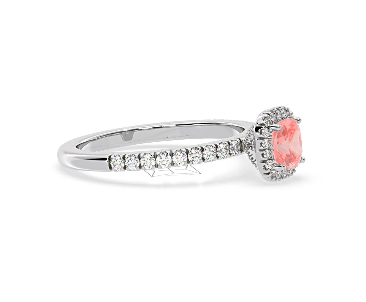 Beatrice Pink Lab Diamond 1.00ct Cushion Halo Ring in Platinum - Elara Collection - Image 73