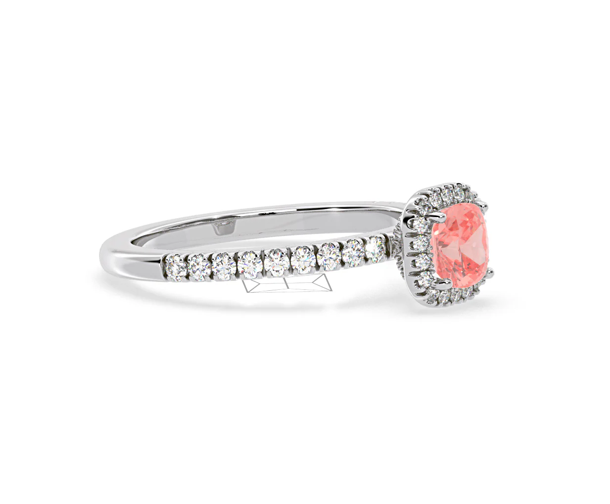 Beatrice Pink Lab Diamond 1.00ct Cushion Halo Ring in Platinum - Elara Collection - Image 75