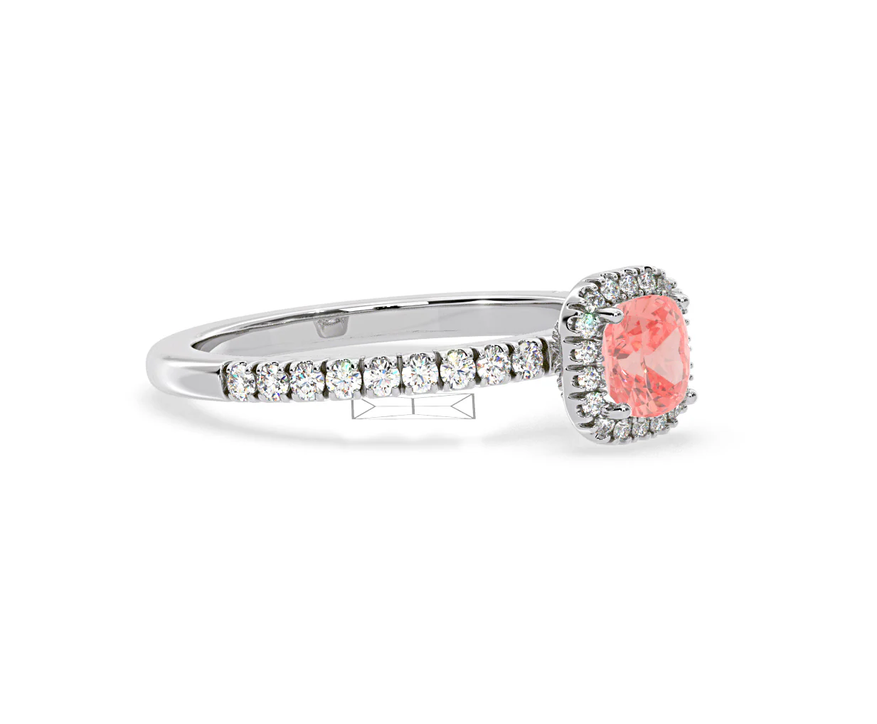 Beatrice Pink Lab Diamond 1.00ct Cushion Halo Ring in Platinum - Elara Collection - Image 76