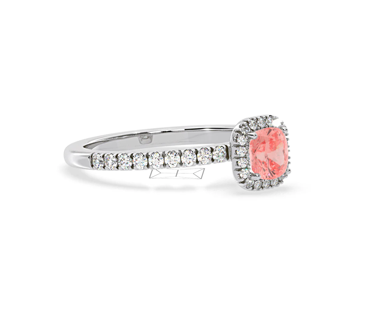 Beatrice Pink Lab Diamond 1.00ct Cushion Halo Ring in Platinum - Elara Collection - Image 77