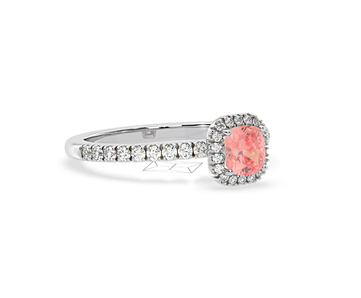 Beatrice Pink Lab Diamond 1.00ct Cushion Halo Ring in Platinum - Elara Collection - Image 79
