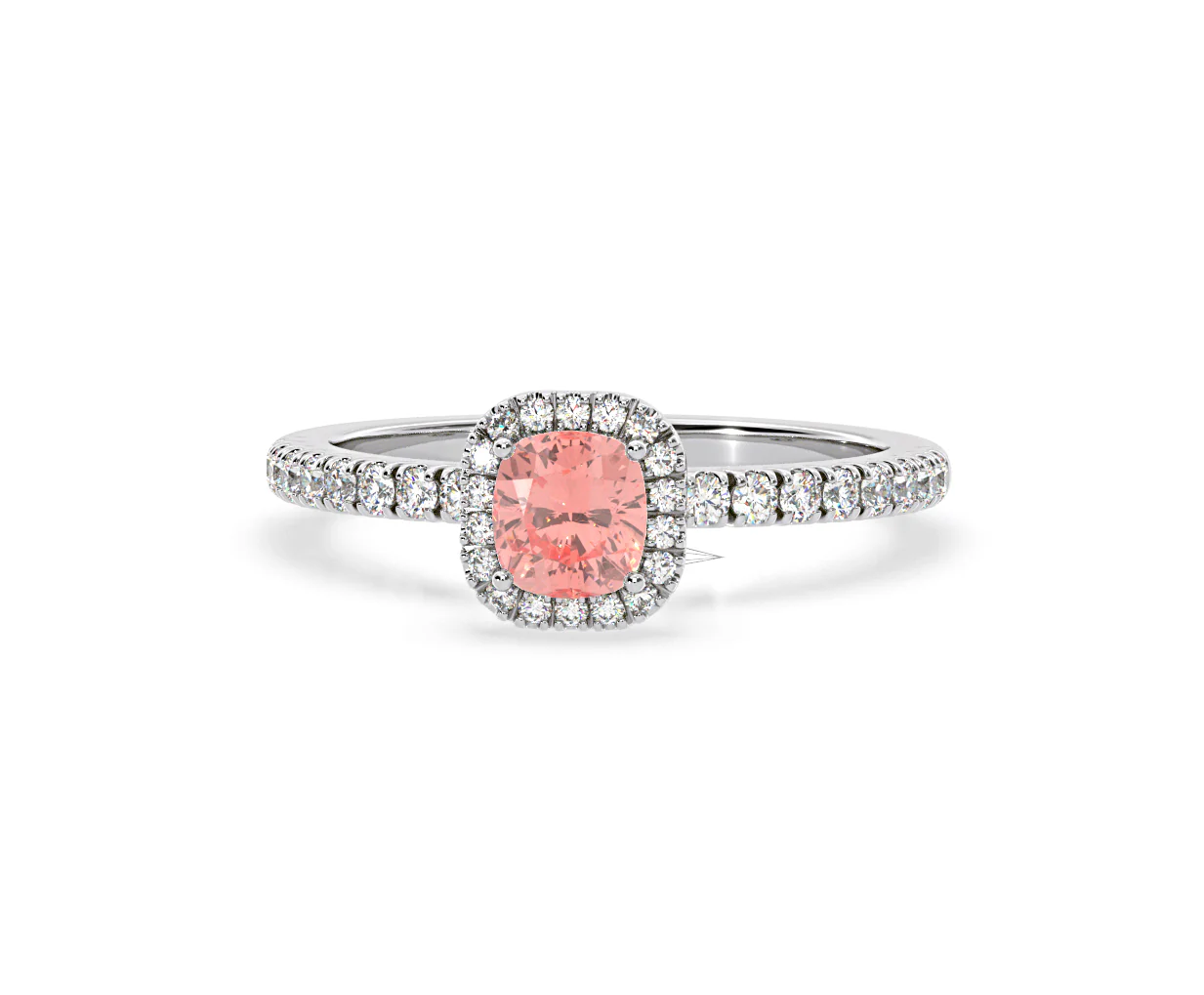 Beatrice Pink Lab Diamond 1.00ct Cushion Halo Ring in Platinum - Elara Collection - Image 8
